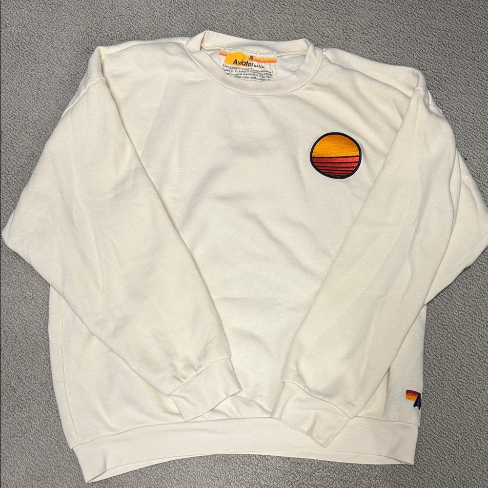 Aviator Nation Cream Crewneck with Sunset Patch